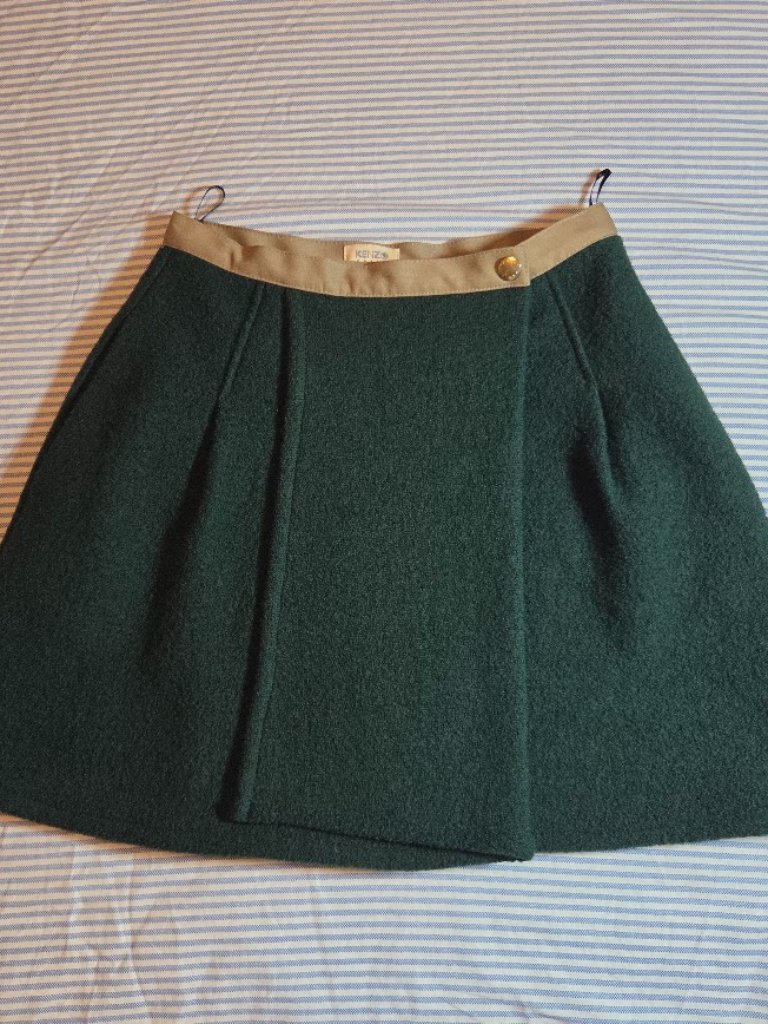 Kenzo Paris F/W 2011 Forest Green 100% Wool Wrap A-Line Mini Skirt - Size Fr 36